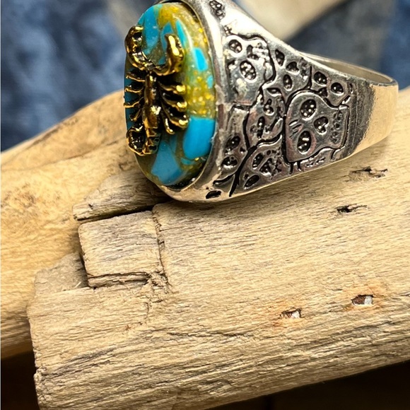 2133-PTT 925 Silver Color Metal Plated Skull & Scorpion Turquoise Color Bikers - Picture 2 of 11